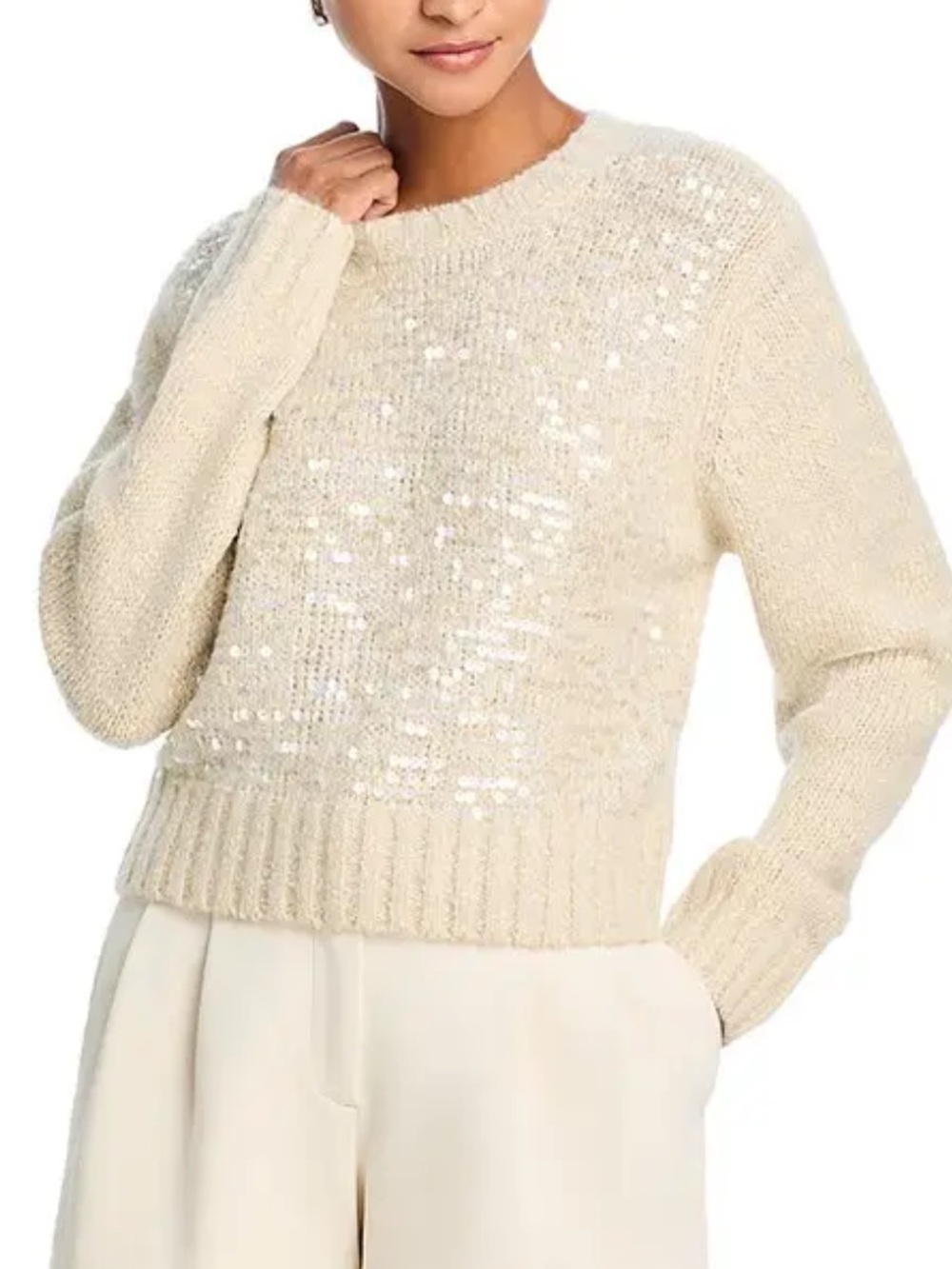 AQUA Iridescent Sequin Knit Crewneck Sweater